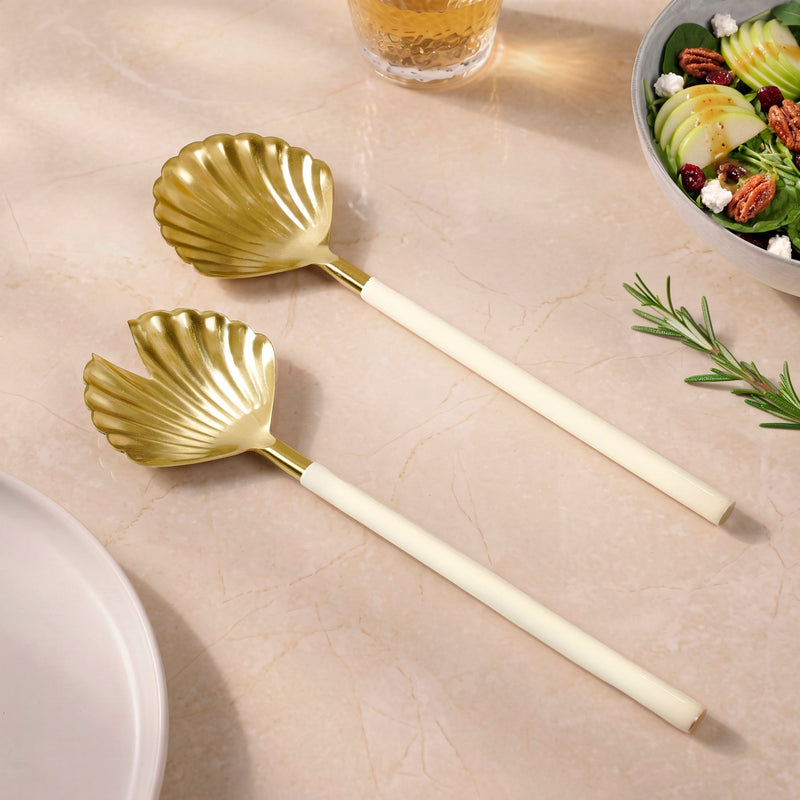 Scallop Shell Gold Serving Spoon Set Of 2 Nestasia
