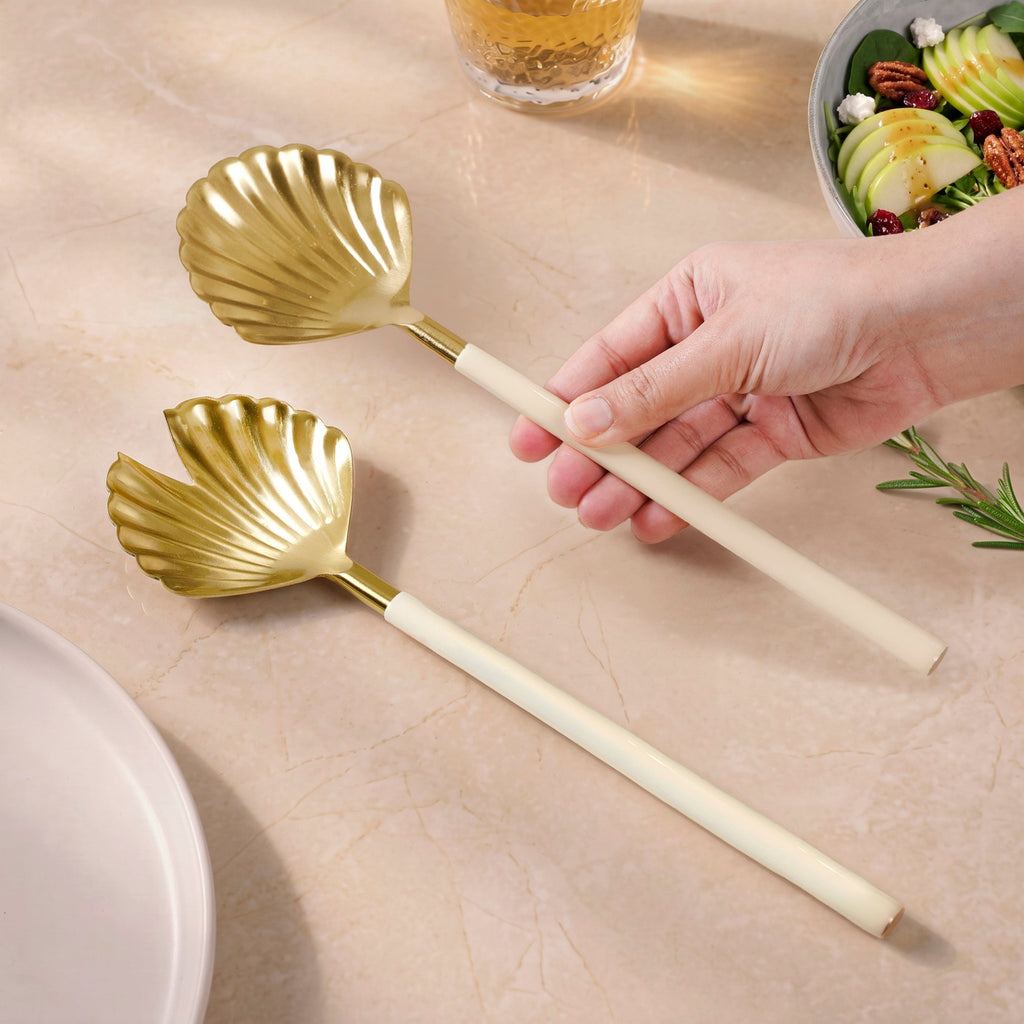 Scallop Shell Gold Serving Spoon Set Of 2 Nestasia