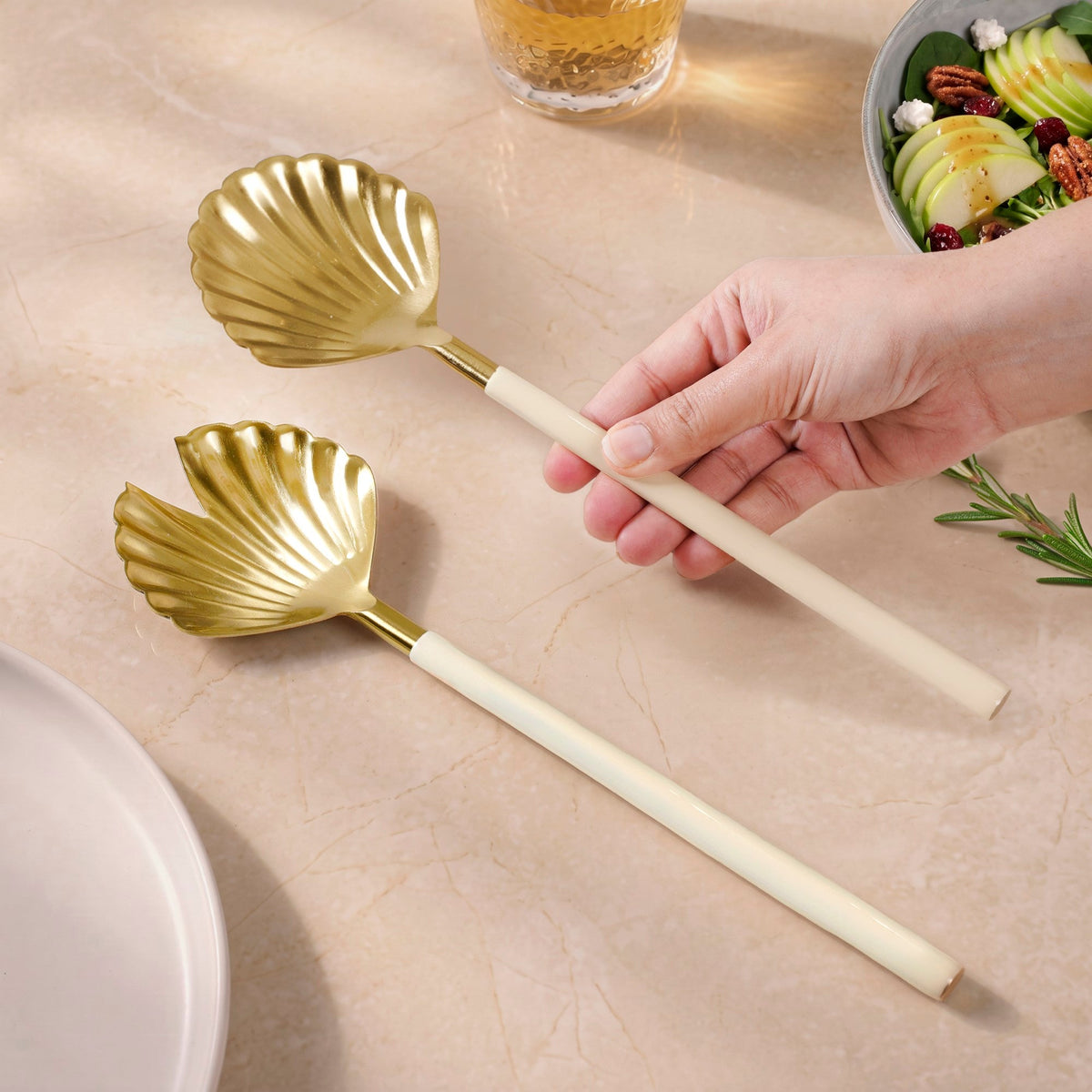 Scallop Shell Gold Serving Spoon Set Of 2 Nestasia
