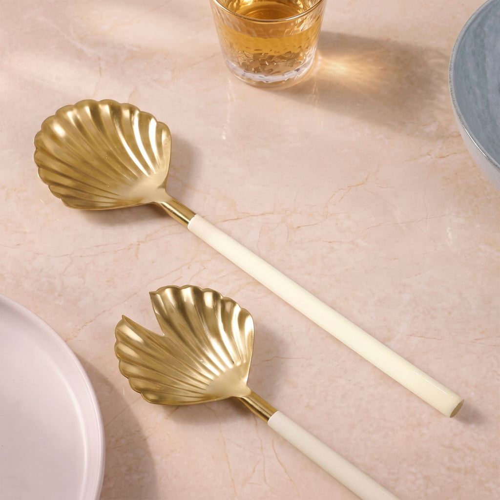 Scallop Shell Gold Serving Spoon Set Of 2 Nestasia