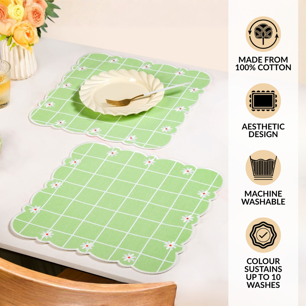 Scallop Embroidered Pure Cotton Table Mat Set Of 6 Nestasia