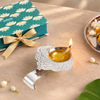 Scrollwork Silver Plated Brass Diya For Aarti In Gift Box Nestasia