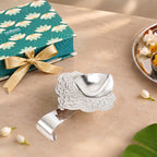 Scrollwork Silver Plated Brass Diya For Aarti In Gift Box Nestasia
