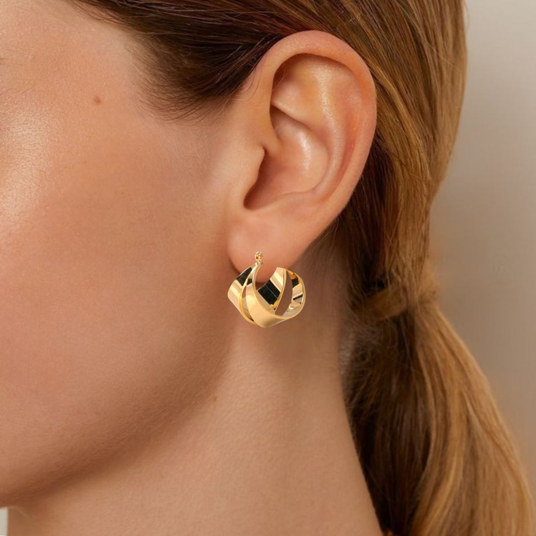 Sculptural Gold Abstract Statement Hoops Nestasia