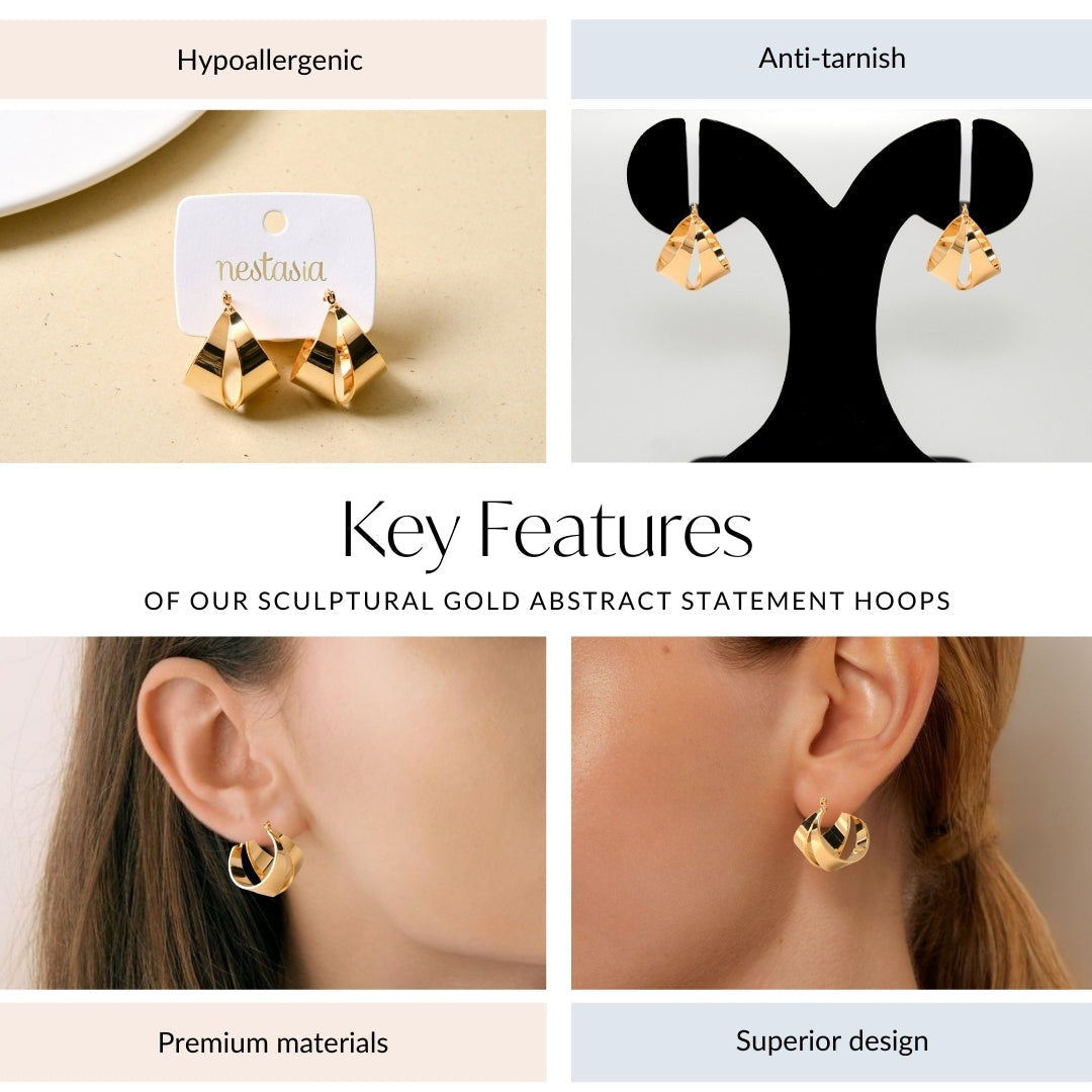 Sculptural Gold Abstract Statement Hoops Nestasia