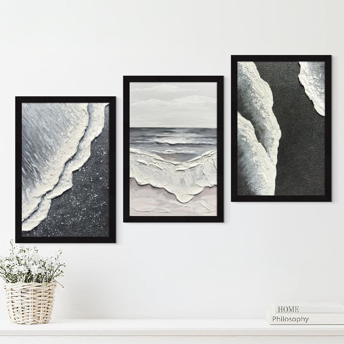 Black & White Abstract Painting for Living Room | Modern Wall Art, AXIII-53-BCH ArtX