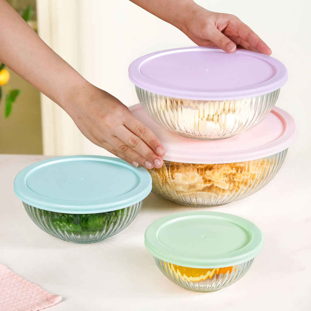 Sealpro Fluted Glass Container Set Of 4 S 500ml M 1000ml L 2000ml XL 3500ml Nestasia