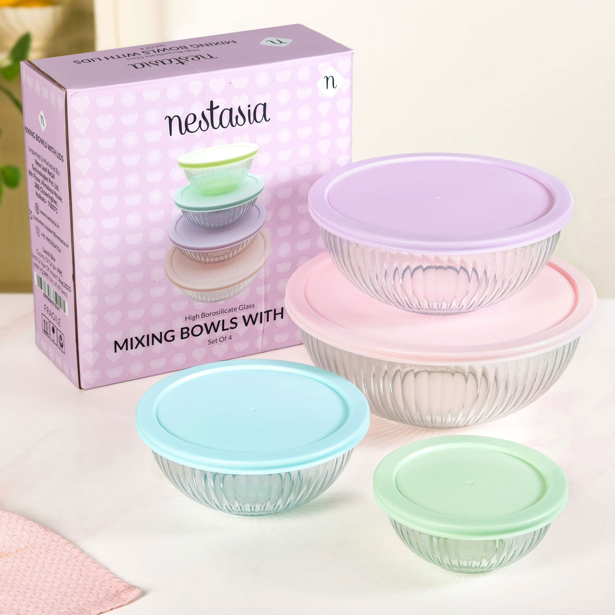 Sealpro Fluted Glass Container Set Of 4 S 500ml M 1000ml L 2000ml XL 3500ml Nestasia