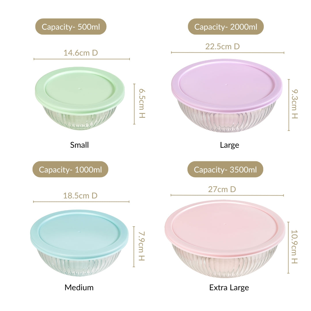 Sealpro Fluted Glass Container Set Of 4 S 500ml M 1000ml L 2000ml XL 3500ml Nestasia