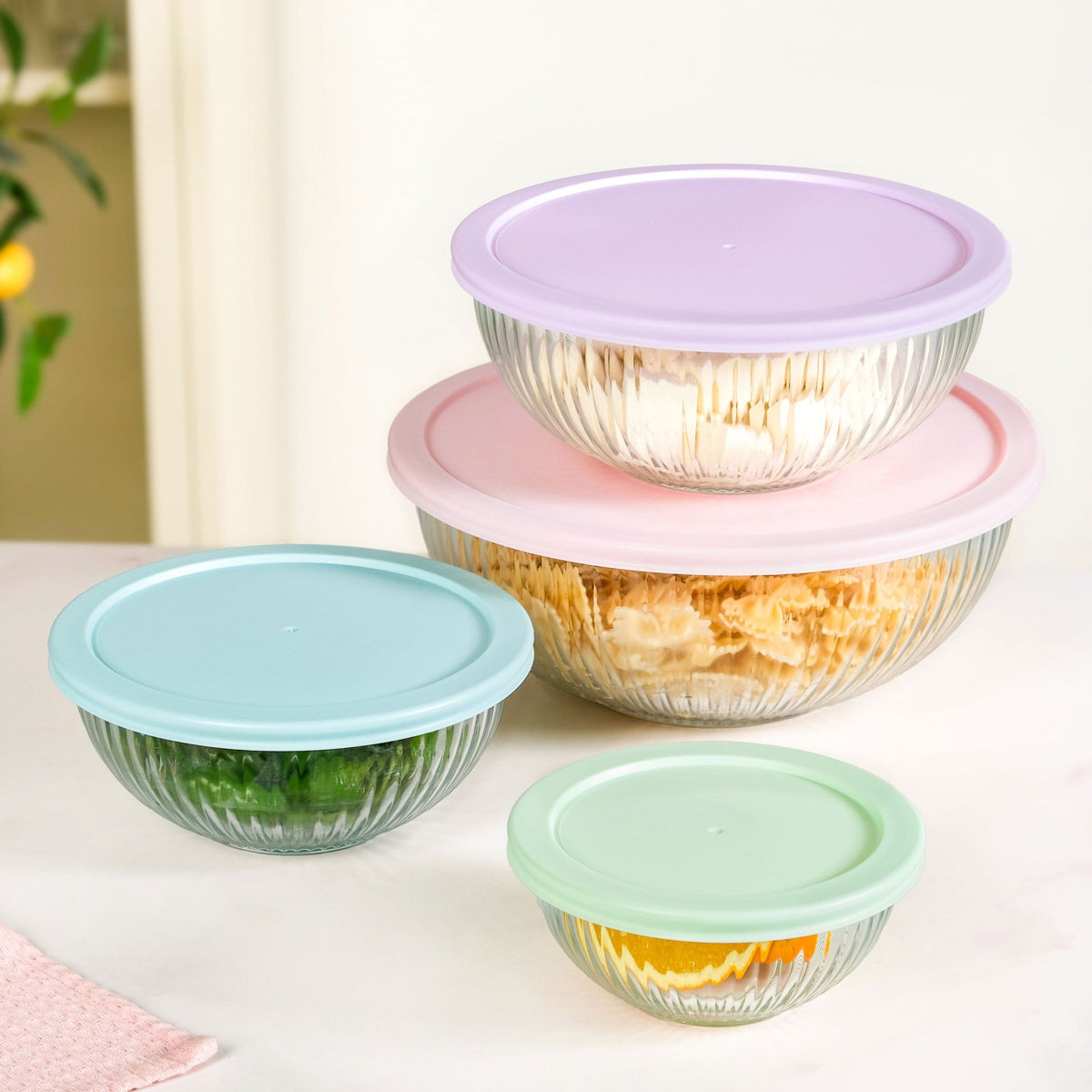 Sealpro Fluted Glass Container Set Of 4 S 500ml M 1000ml L 2000ml XL 3500ml Nestasia
