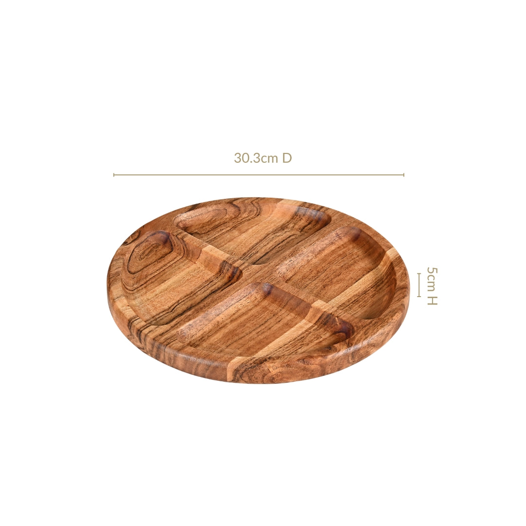 Sectioned Acacia Wood Lazy Susan Platter 30cm Nestasia