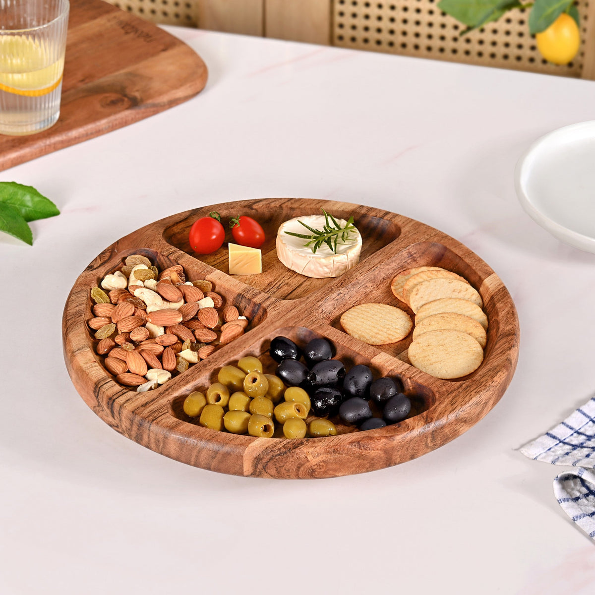 Sectioned Acacia Wood Lazy Susan Platter 30cm Nestasia
