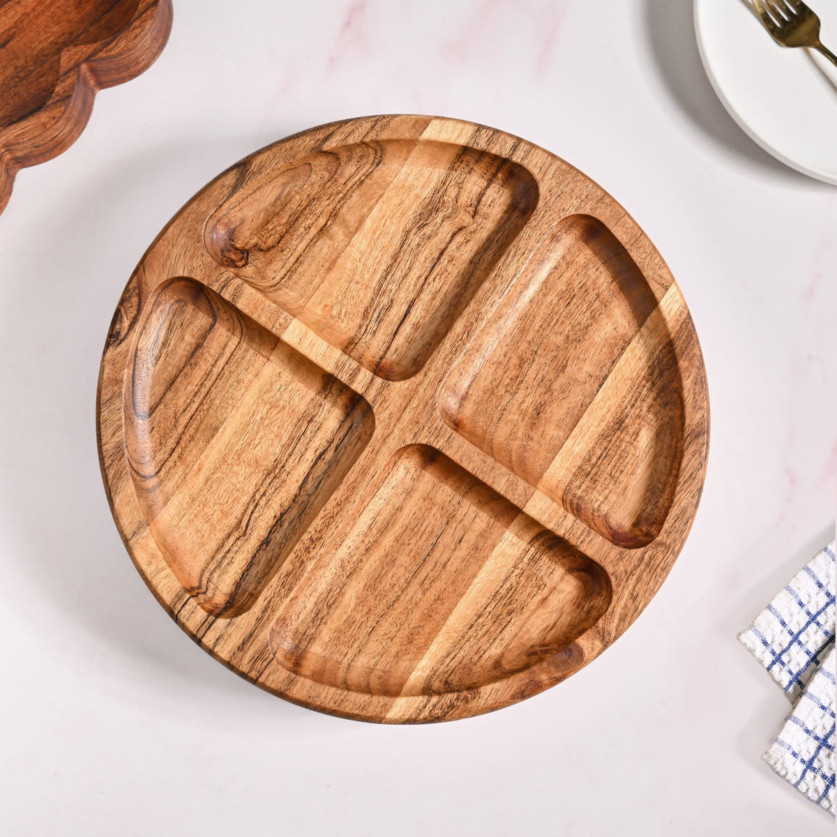 Sectioned Acacia Wood Lazy Susan Platter 30cm Nestasia