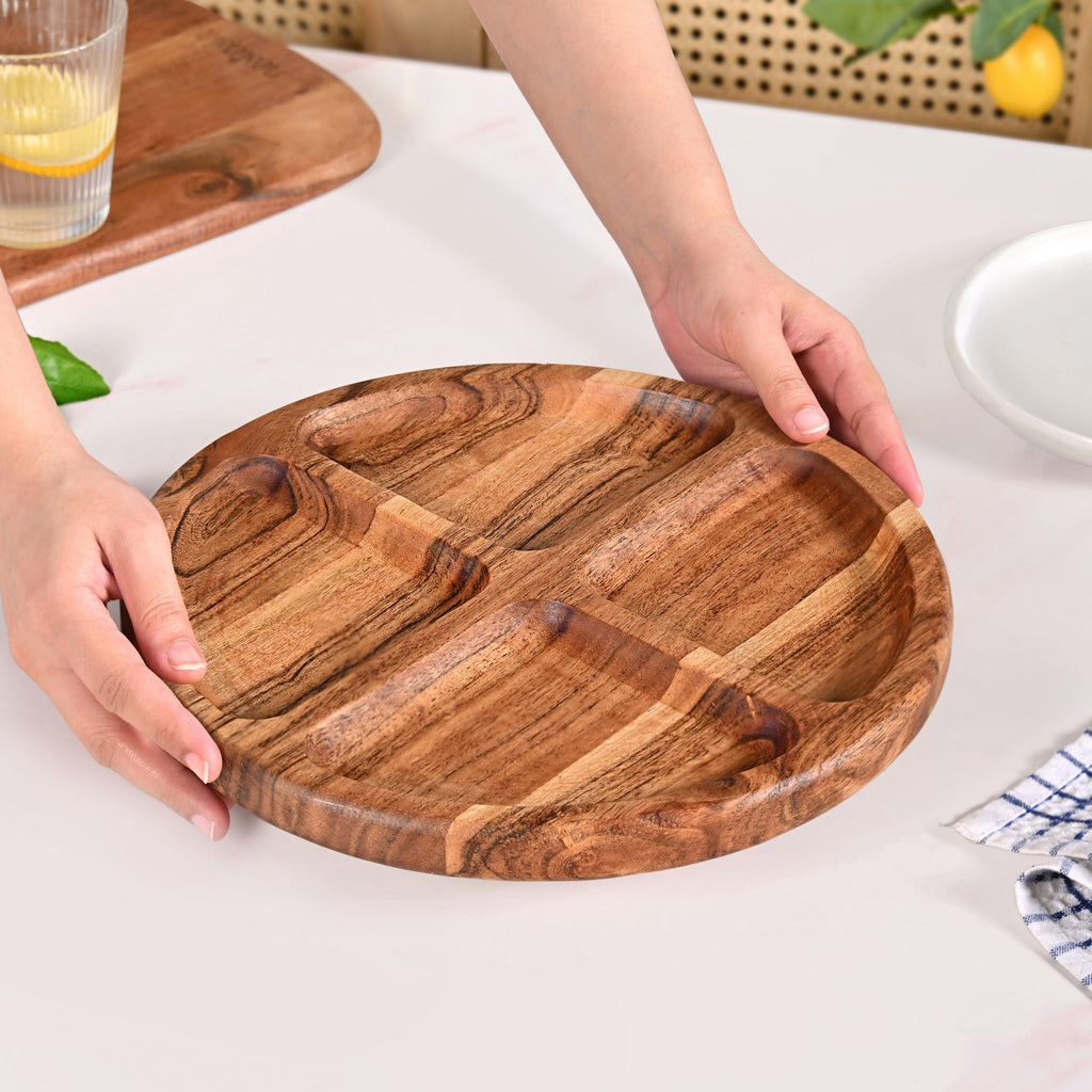 Sectioned Acacia Wood Lazy Susan Platter 30cm Nestasia