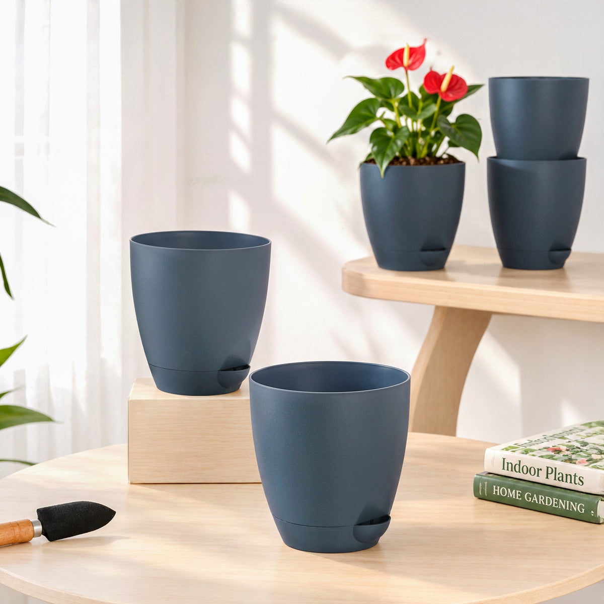 Self Watering Indoor Folia Plant Pot Grey Set Of 5 Nestasia