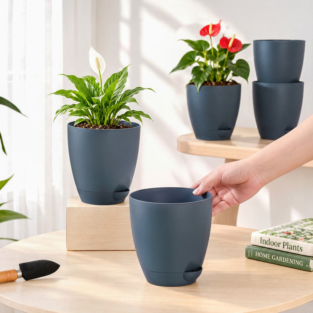 Self Watering Indoor Folia Plant Pot Grey Set Of 5 Nestasia