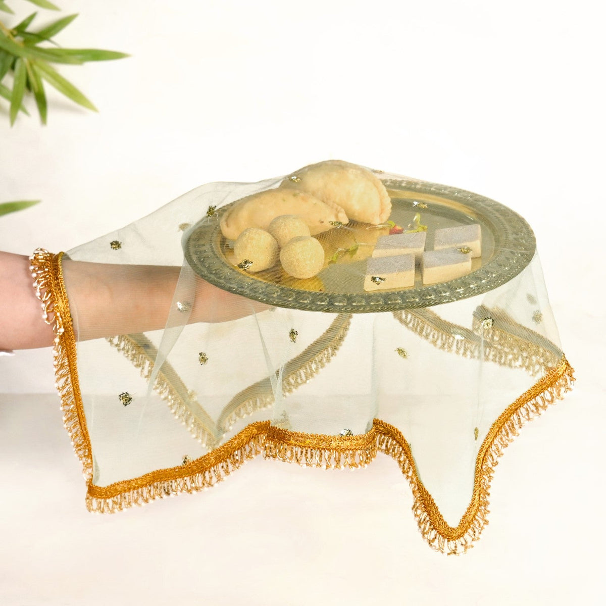 Sequinned Sage Thali Covers Set Of 2 Nestasia