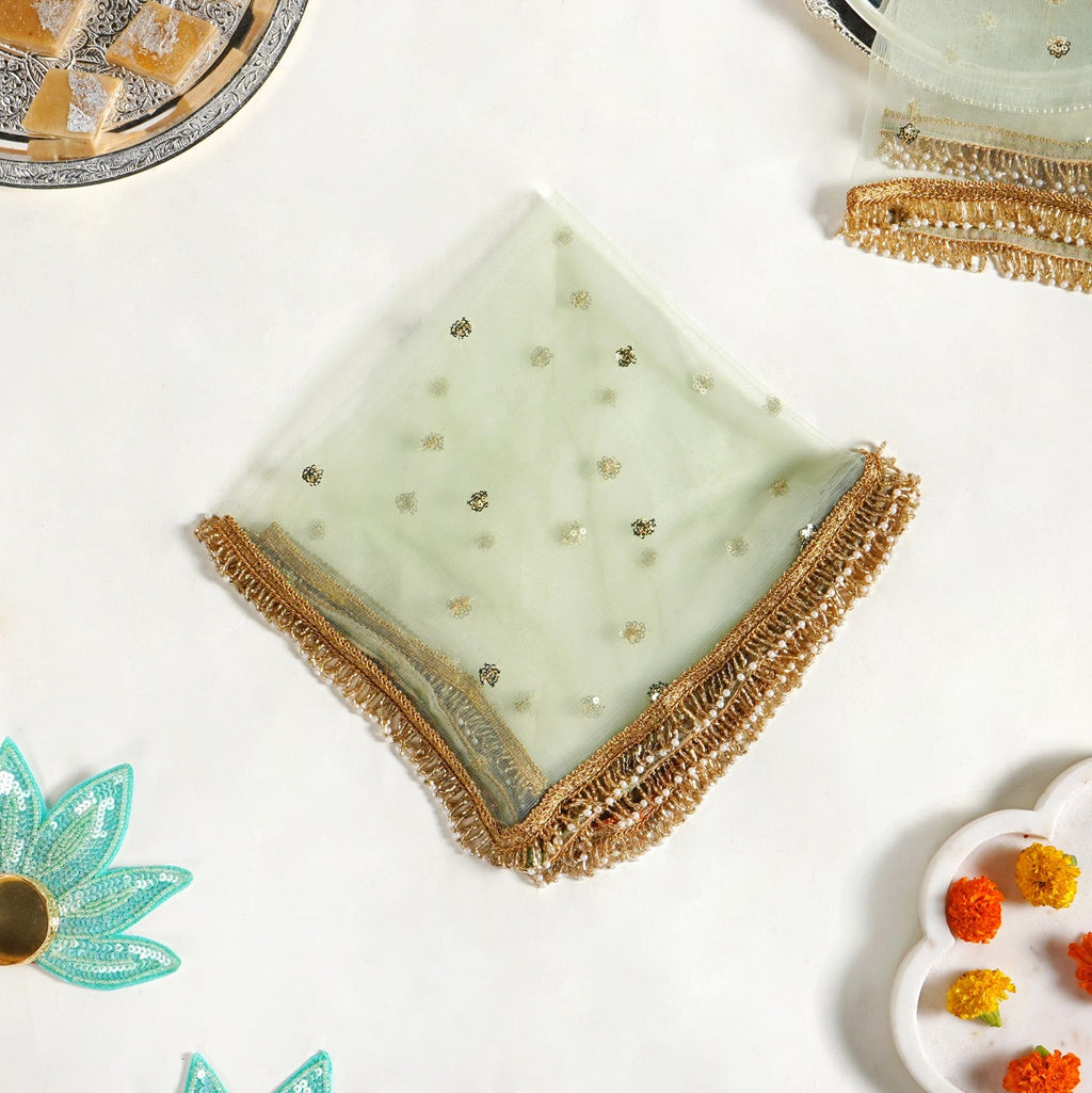 Sequinned Sage Thali Covers Set Of 2 Nestasia