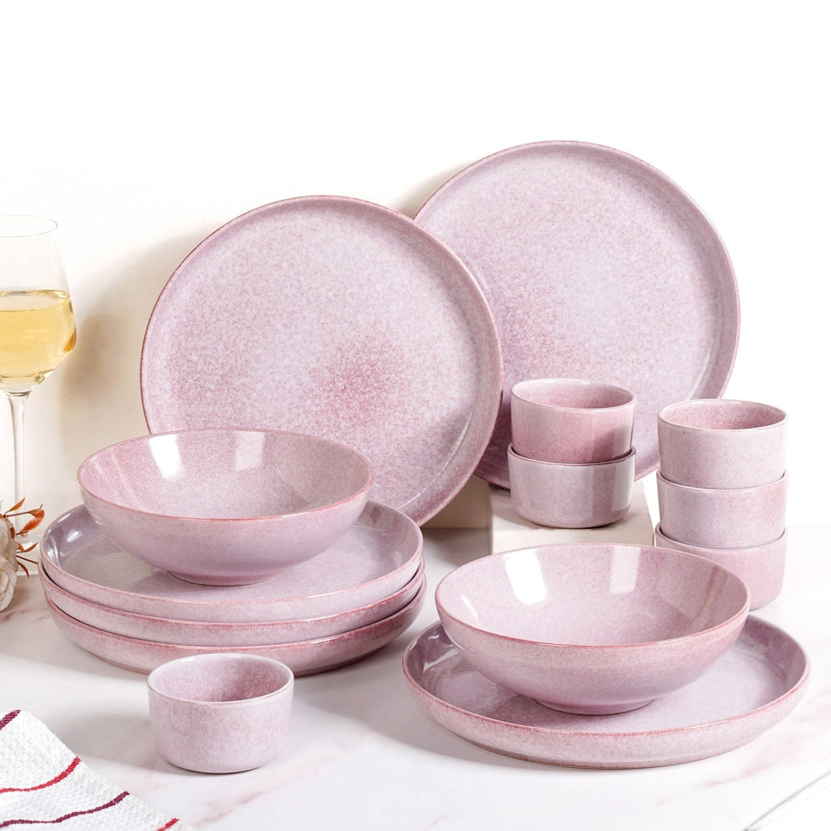 Sera Pink 14 Piece Minimalistic Dinner Set For 6 Nestasia