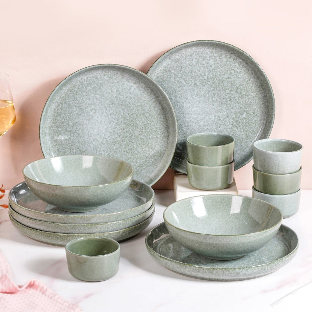 Sera Sage Green 14 Piece Ceramic Dinner Set For 6 Nestasia
