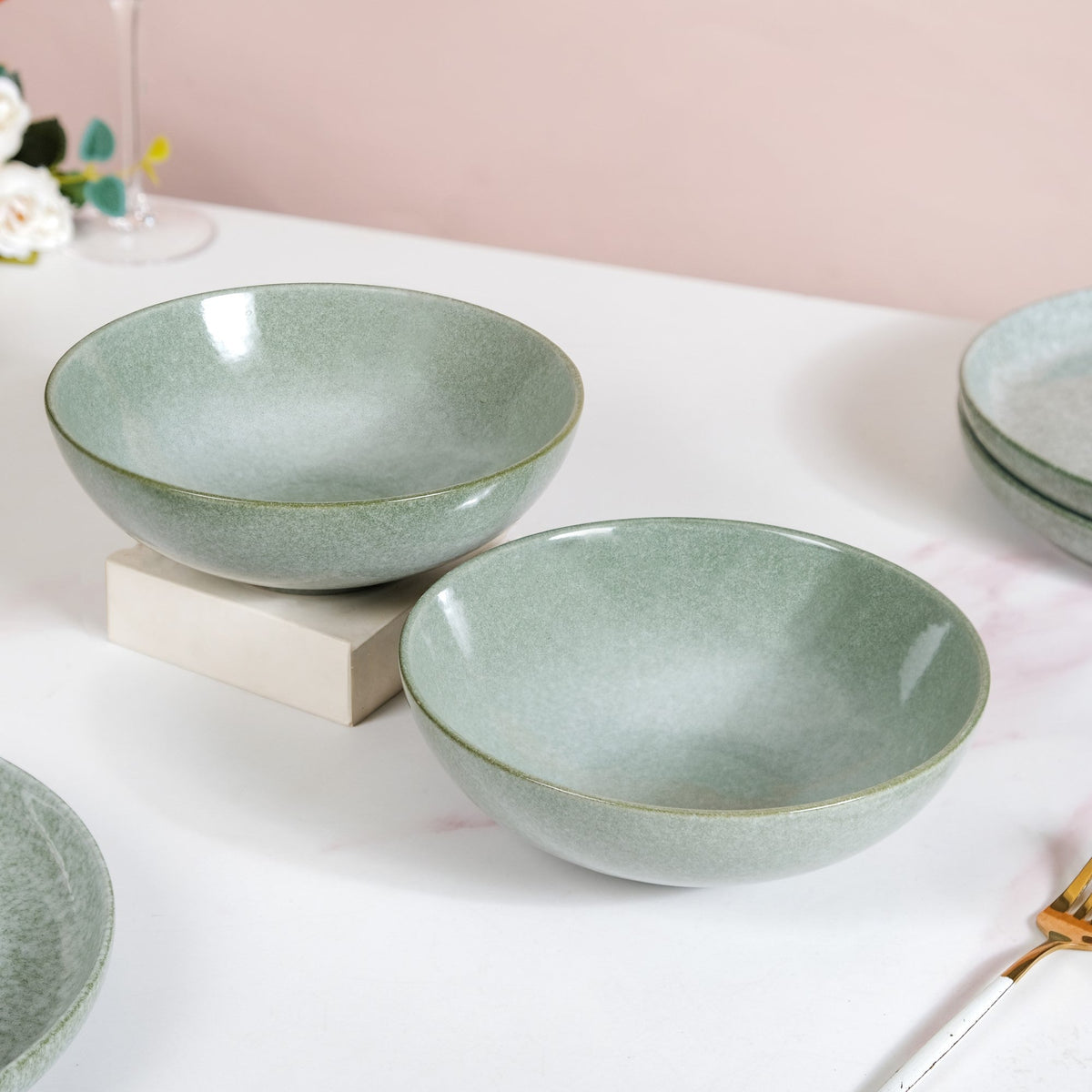 Sera Sage Green 14 Piece Ceramic Dinner Set For 6 Nestasia