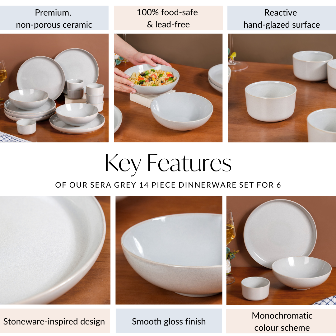 Sera Grey 14 Piece Dinnerware Set For 6 Nestasia