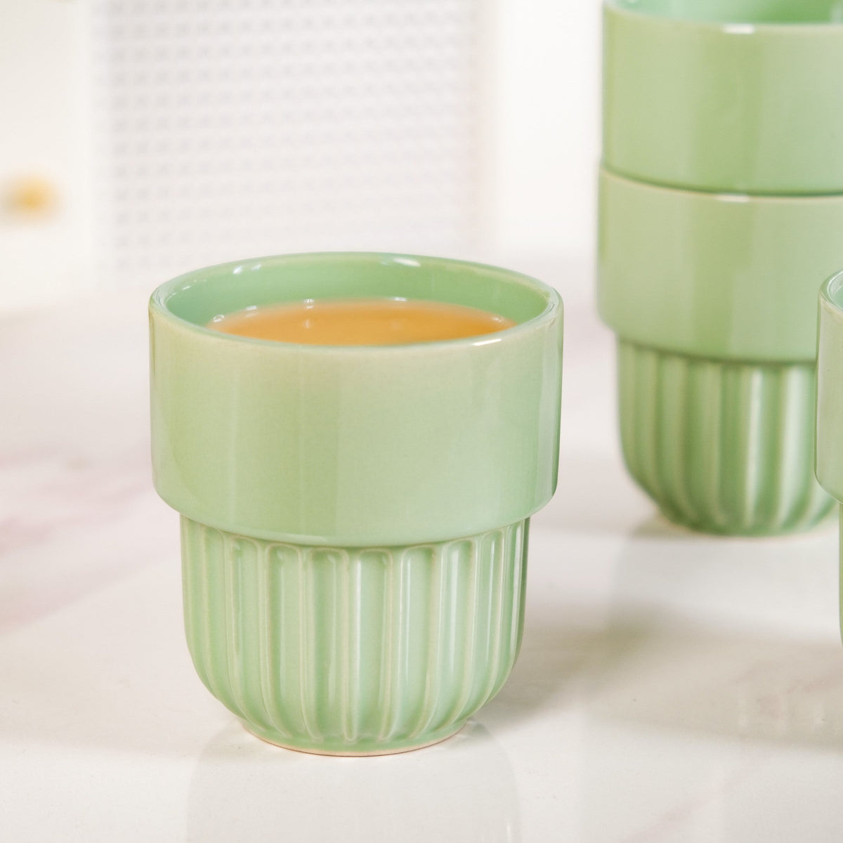 Serene Sage Stackable Ceramic Cup Set Of 4 280ml Nestasia