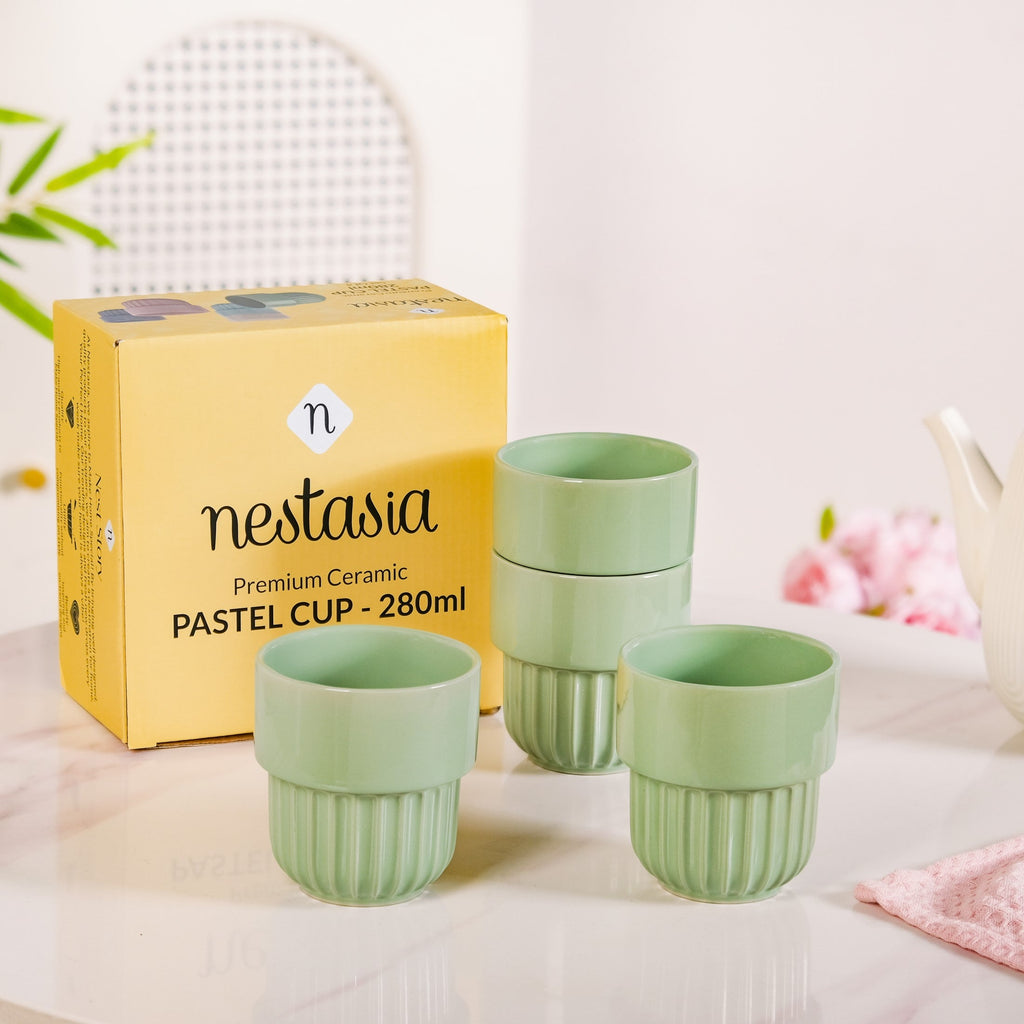 Serene Sage Stackable Ceramic Cup Set Of 4 280ml Nestasia