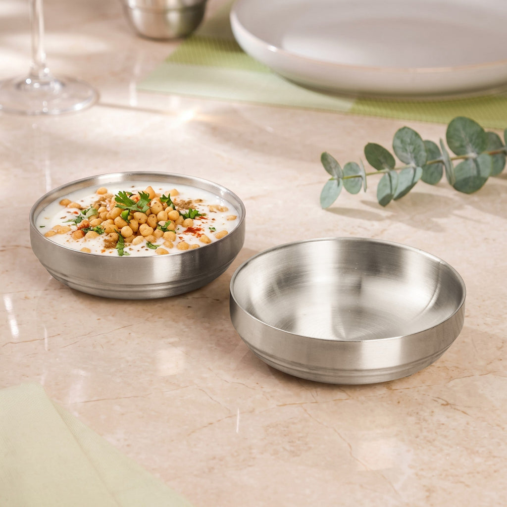 Snack Bowl Matte Double Wall Stainless Steel Set Of 2 250ml Nestasia