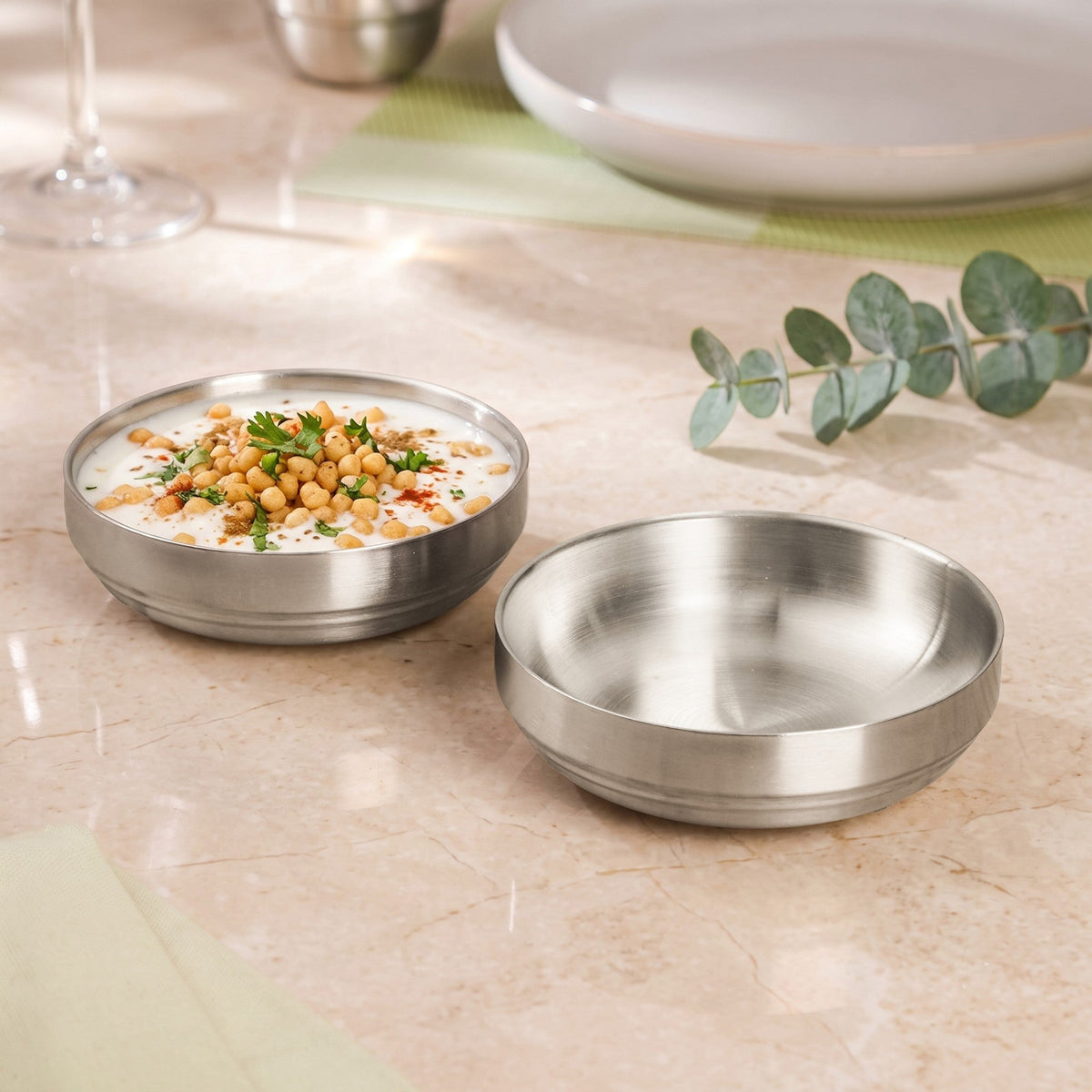 Snack Bowl Matte Double Wall Stainless Steel Set Of 2 250ml Nestasia