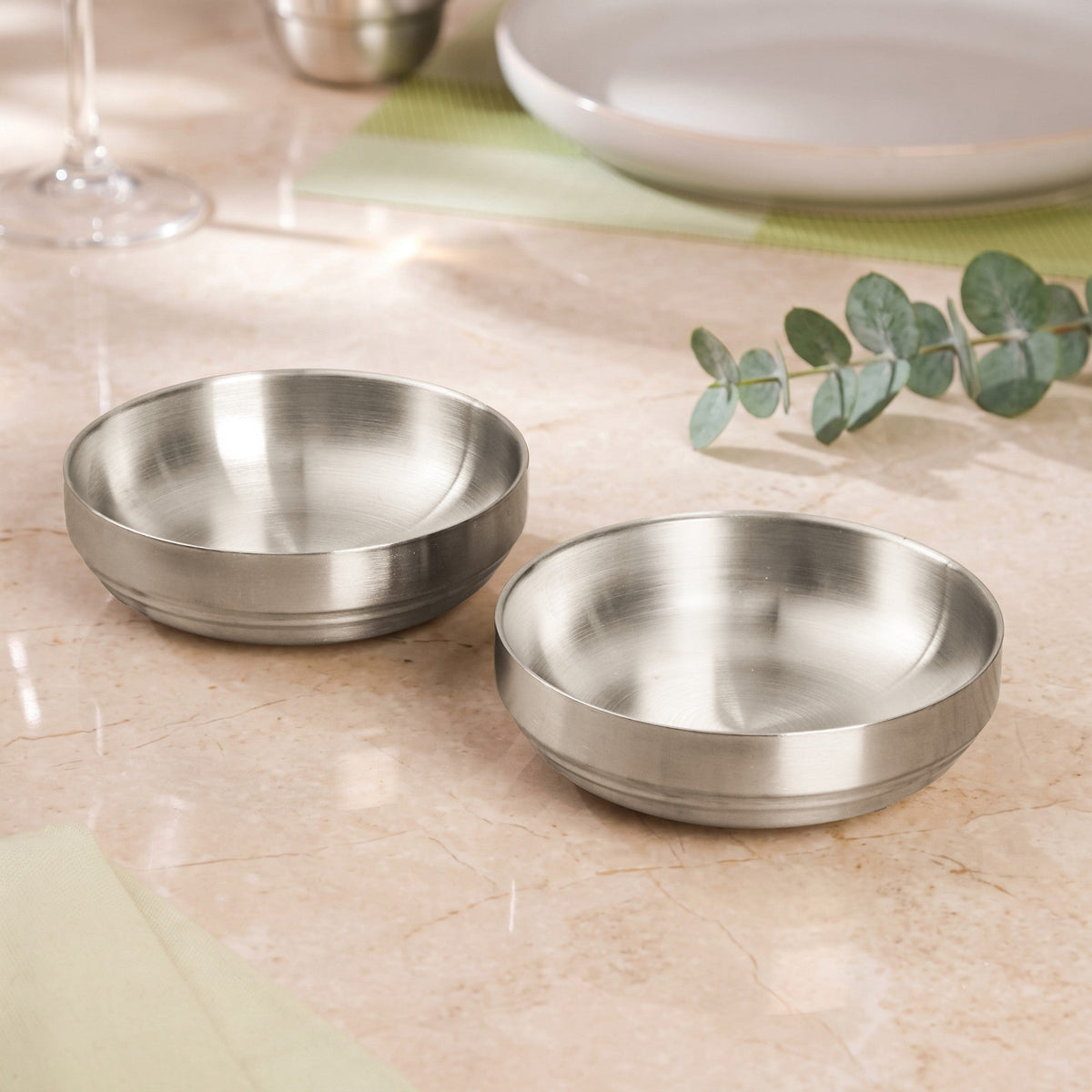 Snack Bowl Matte Double Wall Stainless Steel Set Of 2 250ml Nestasia