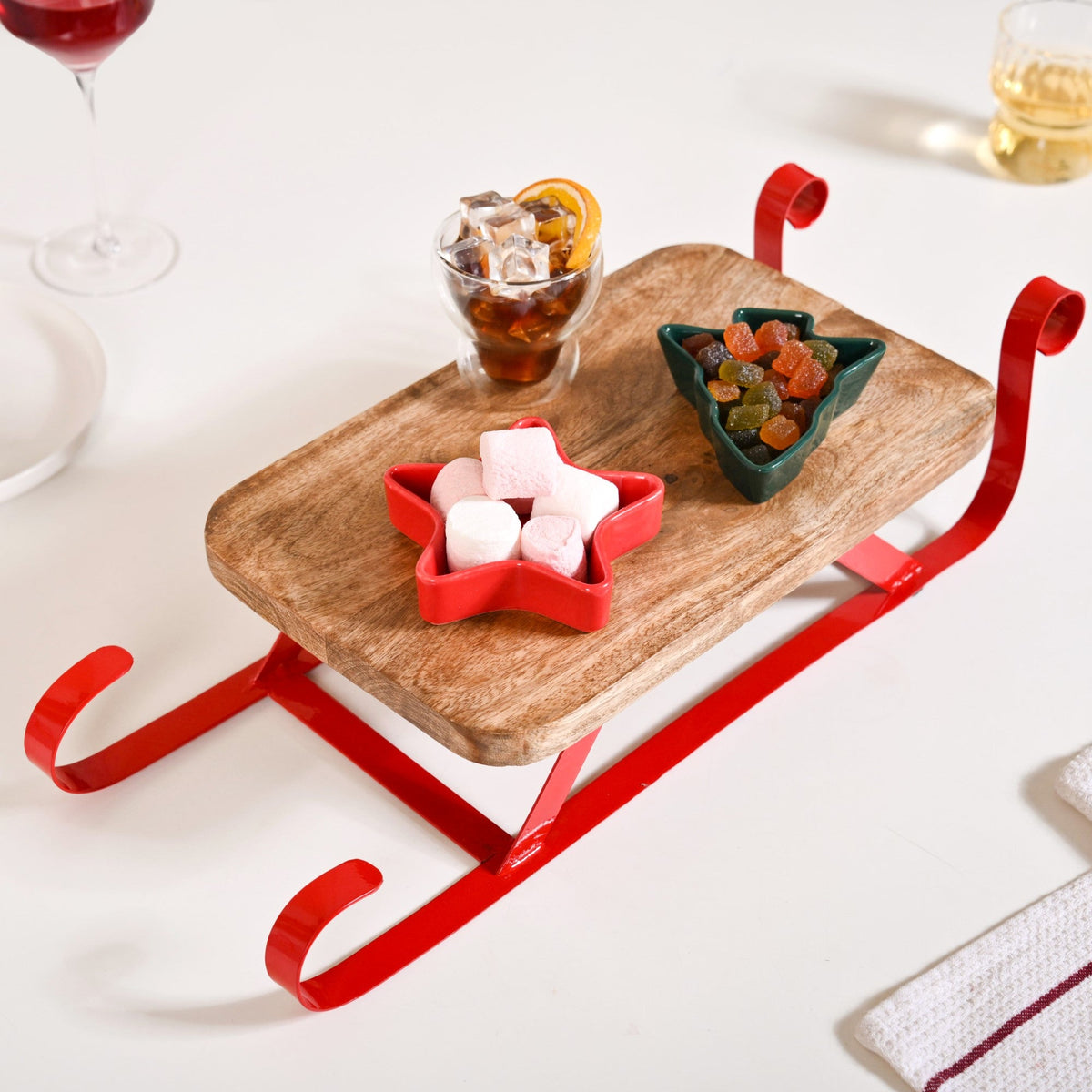 Wooden Sleigh Table Riser Serving Platter Nestasia