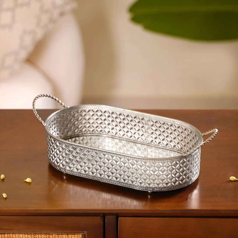 Decorative Oval Tray Silver Small Nestasia