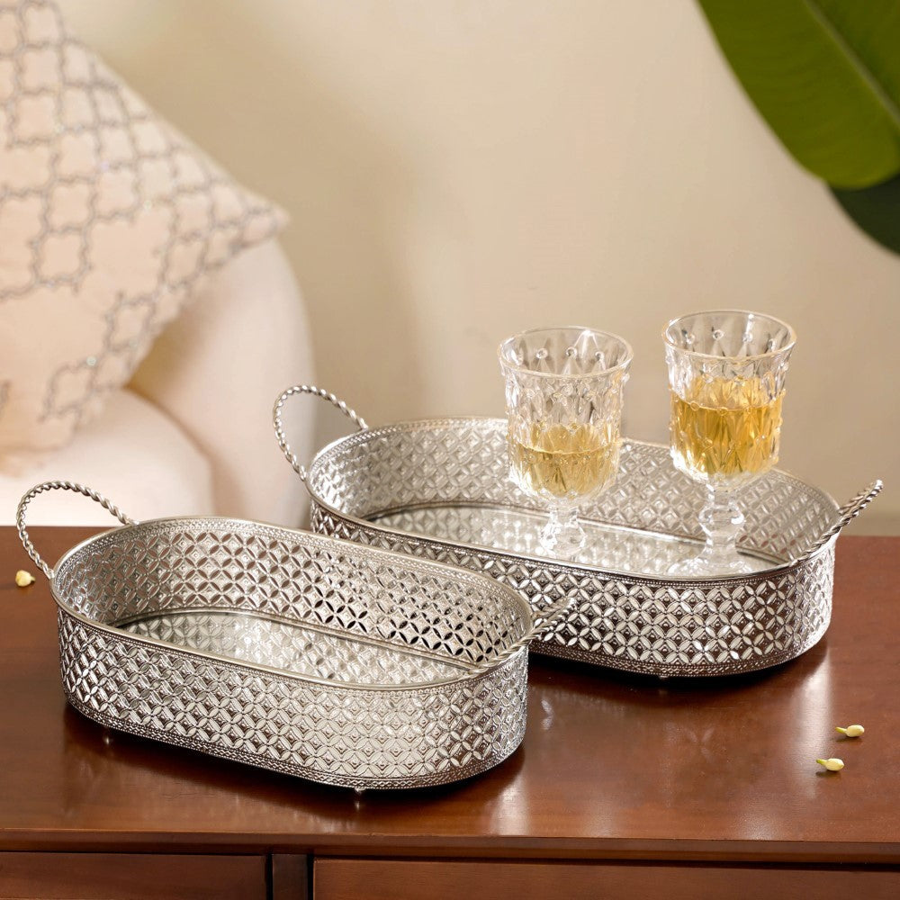 Decorative Oval Tray Silver Small Nestasia
