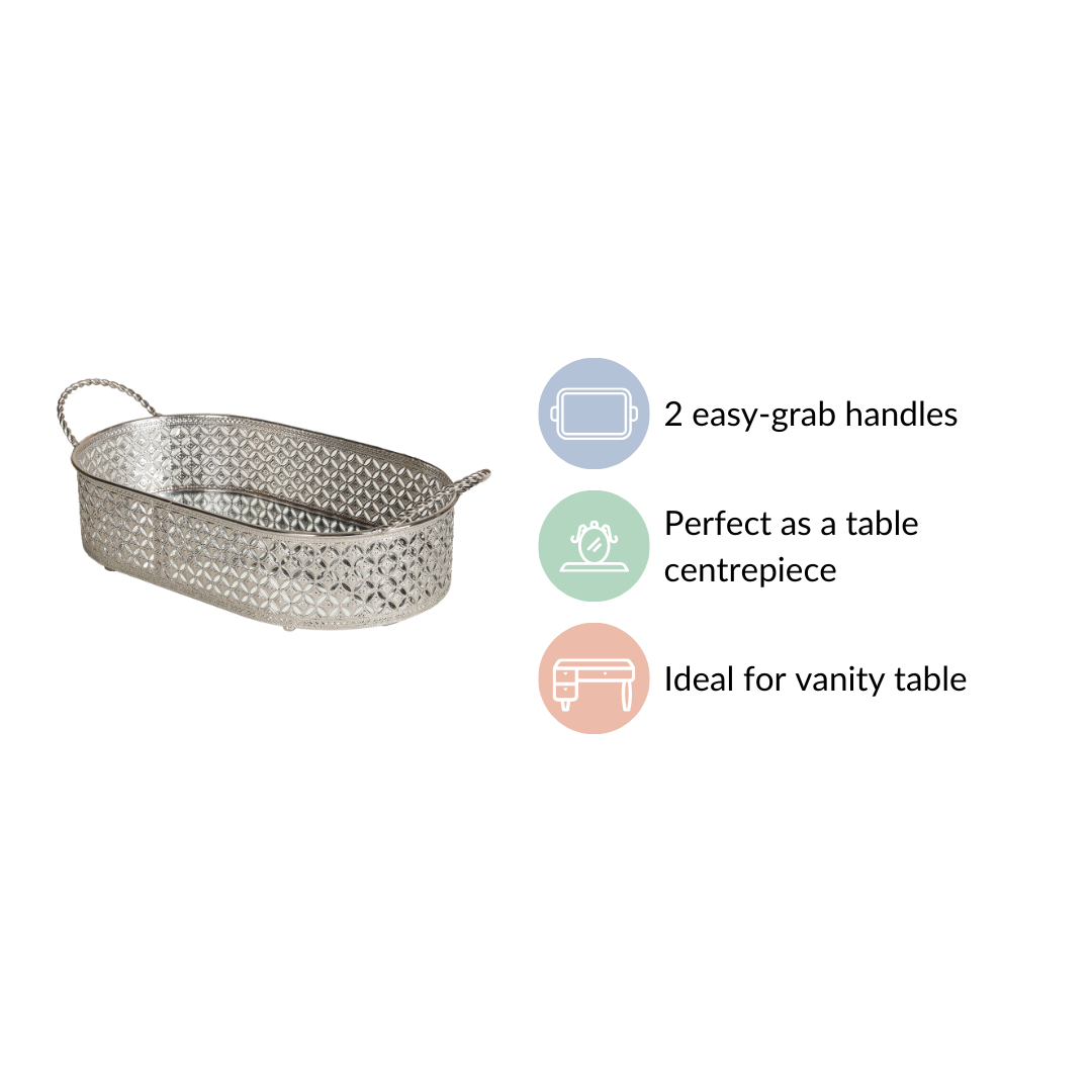 Decorative Oval Tray Silver Small Nestasia