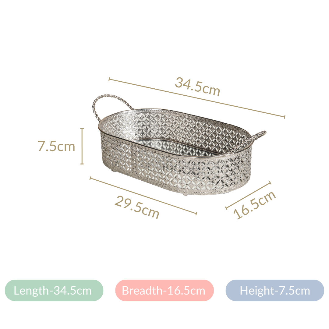 Decorative Oval Tray Silver Small Nestasia