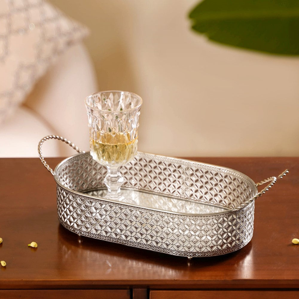 Decorative Oval Tray Silver Small Nestasia