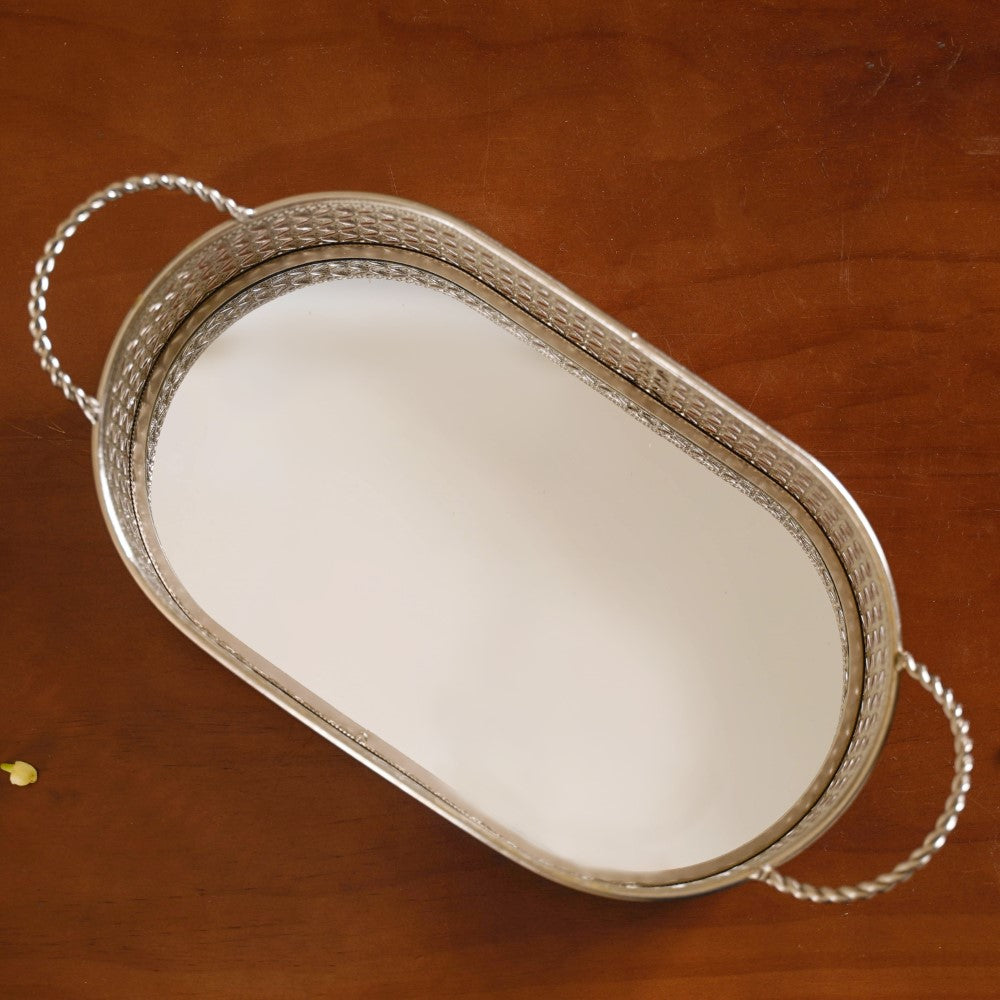 Decorative Oval Tray Silver Small Nestasia