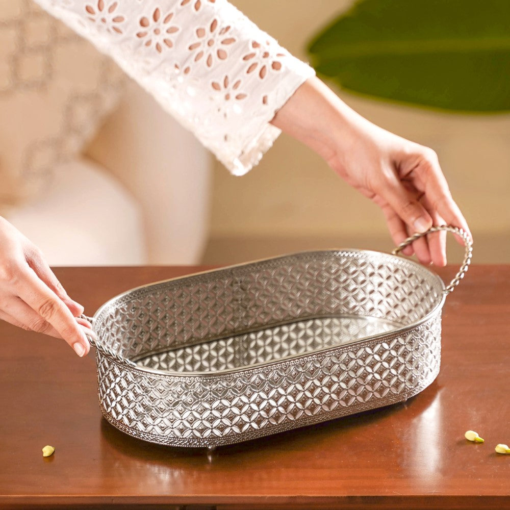 Decorative Oval Tray Silver Small Nestasia