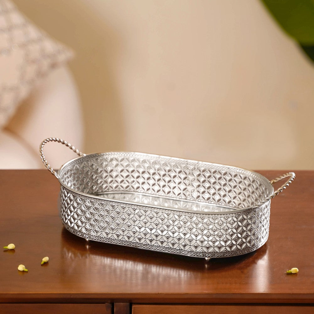 Decorative Oval Tray Silver Small Nestasia
