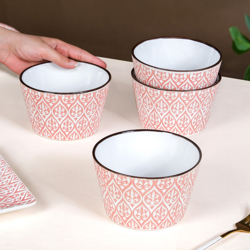Set Of 4 Ceramic Baroque Serving Bowl Pink 650ml Nestasia