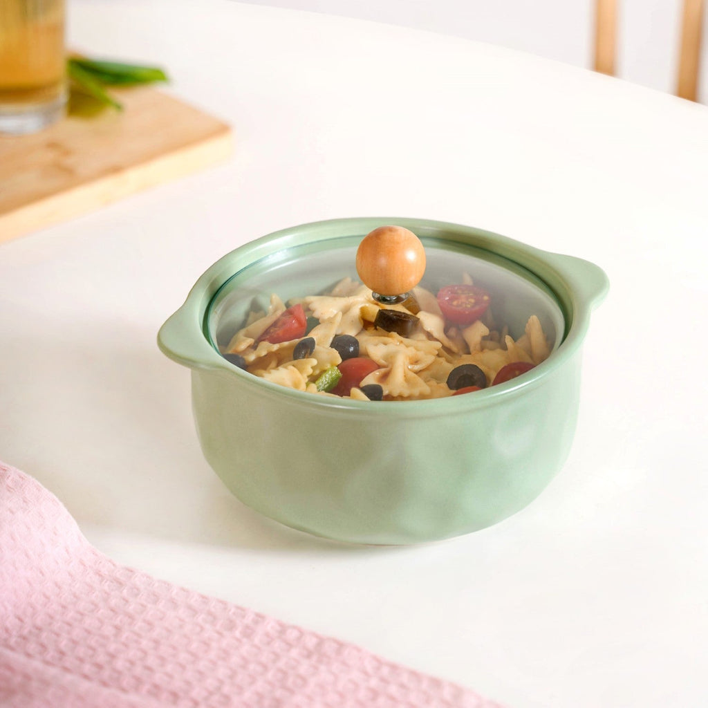 Pebble Textured Serving Bowl With Glass Lid 950ml Nestasia