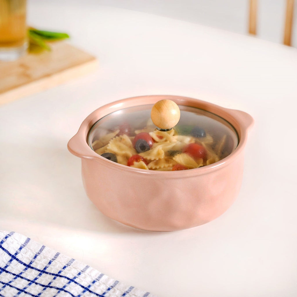 Peach Pebble Ceramic Serving Bowl With Lid 950ml Nestasia