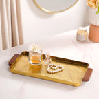 Large Daisy Embossed Metal Tray With Mango Wood Handles Nestasia