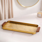 Large Daisy Embossed Metal Tray With Mango Wood Handles Nestasia