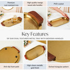 Geometric Embossed Oval Metal Tray With Wooden Handles Nestasia