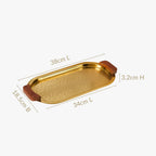 Geometric Embossed Oval Metal Tray With Wooden Handles Nestasia
