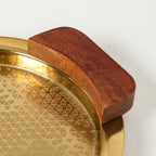 Geometric Embossed Oval Metal Tray With Wooden Handles Nestasia