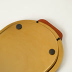 Geometric Embossed Oval Metal Tray With Wooden Handles Nestasia