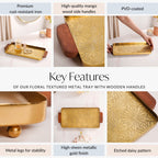 Large Daisy Embossed Metal Tray With Mango Wood Handles Nestasia